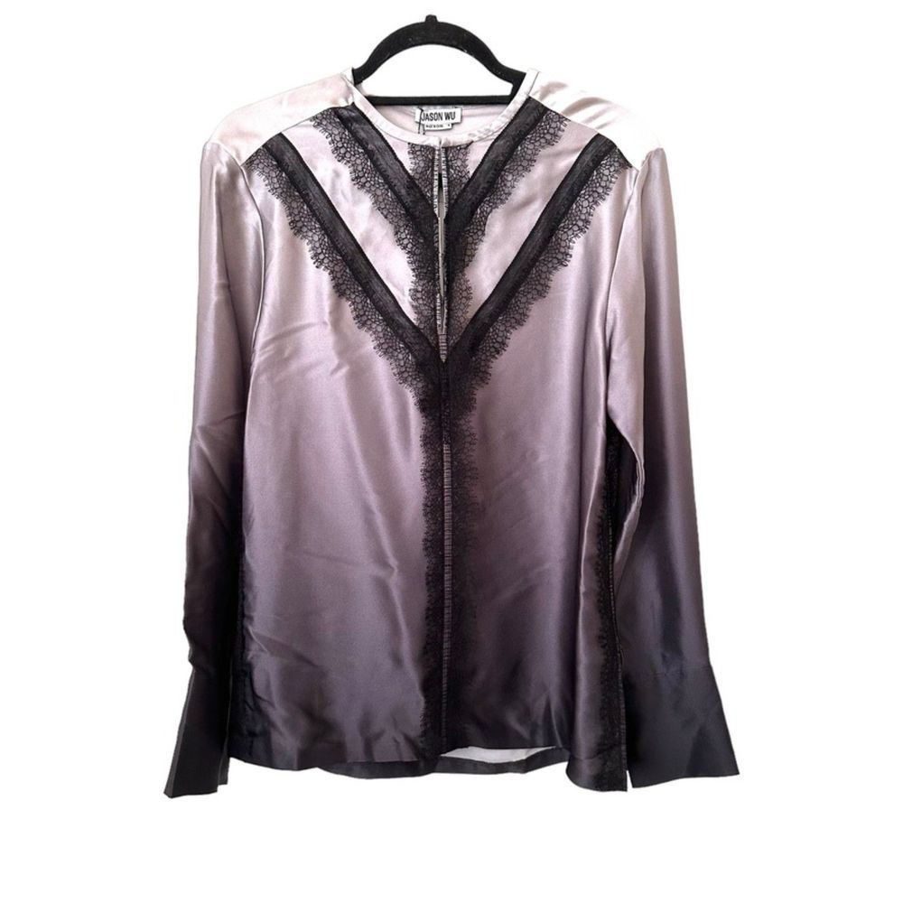 JASON WU Ombre Print Silk Charmeuse Shirt Lace Trim NWT Sz 4‎